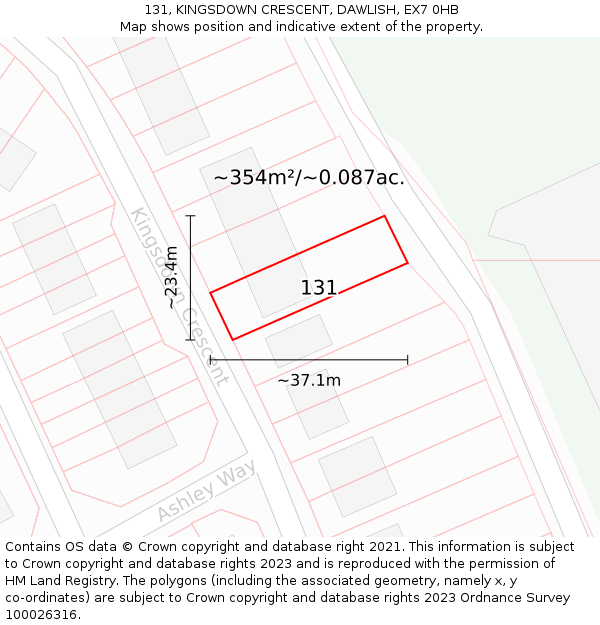 131, KINGSDOWN CRESCENT, DAWLISH, EX7 0HB: Plot and title map