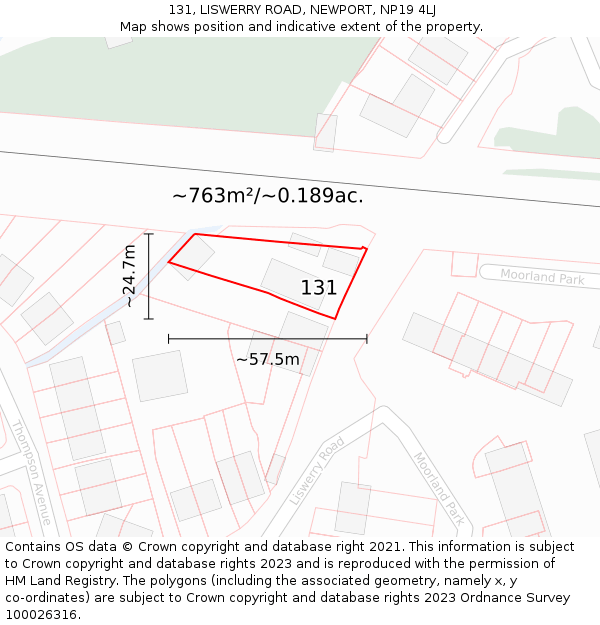 131, LISWERRY ROAD, NEWPORT, NP19 4LJ: Plot and title map