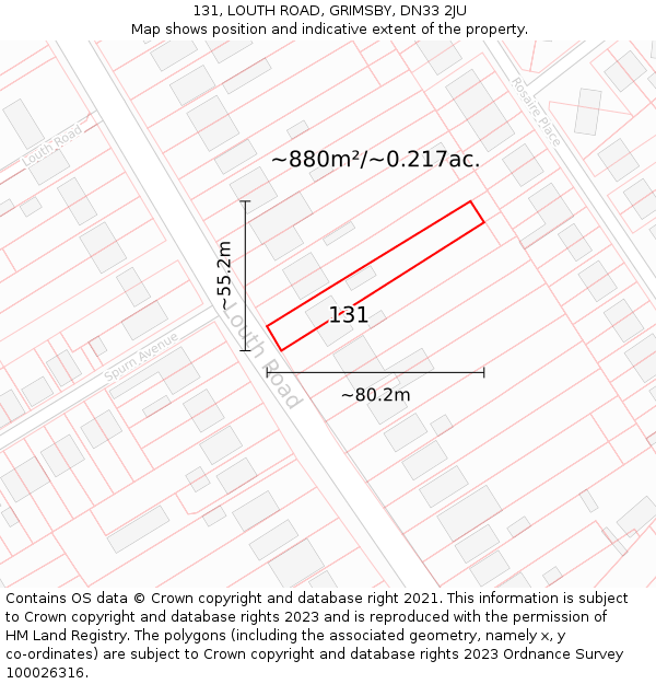131, LOUTH ROAD, GRIMSBY, DN33 2JU: Plot and title map