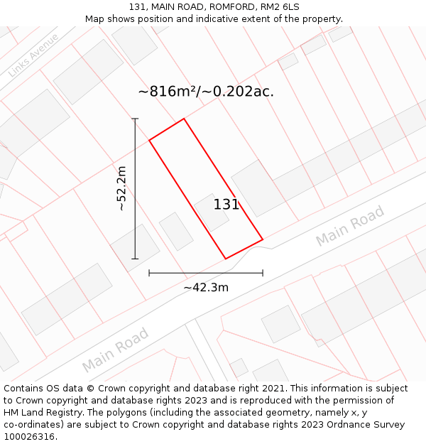 131, MAIN ROAD, ROMFORD, RM2 6LS: Plot and title map