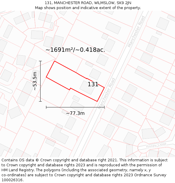 131, MANCHESTER ROAD, WILMSLOW, SK9 2JN: Plot and title map