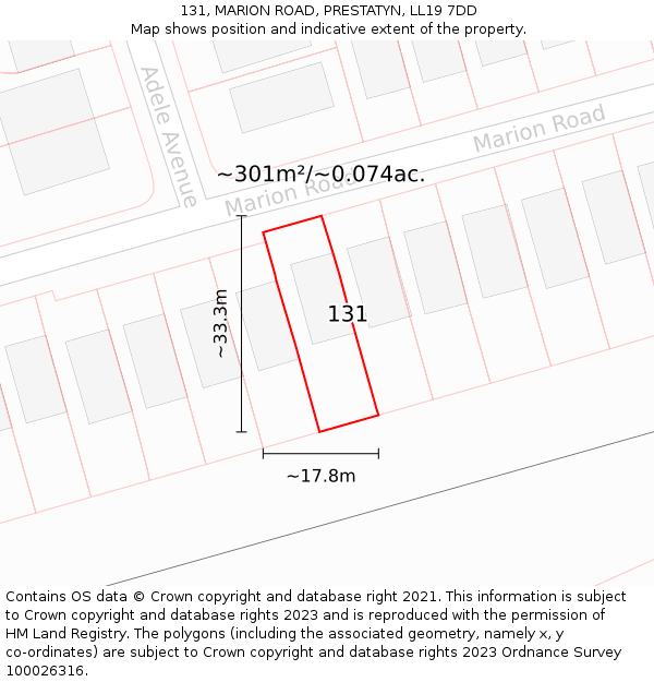 131, MARION ROAD, PRESTATYN, LL19 7DD: Plot and title map