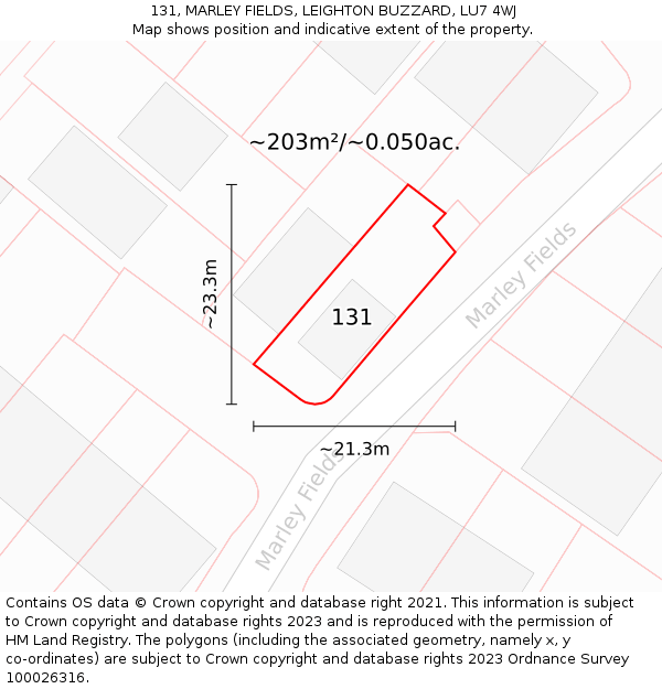 131, MARLEY FIELDS, LEIGHTON BUZZARD, LU7 4WJ: Plot and title map