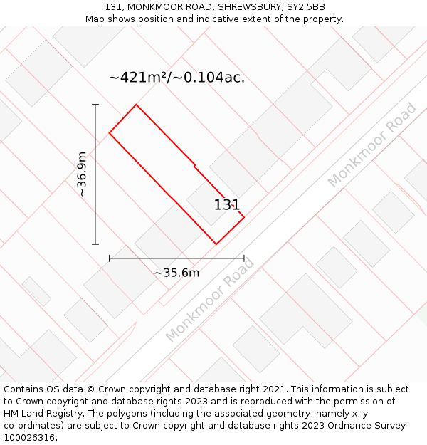 131, MONKMOOR ROAD, SHREWSBURY, SY2 5BB: Plot and title map