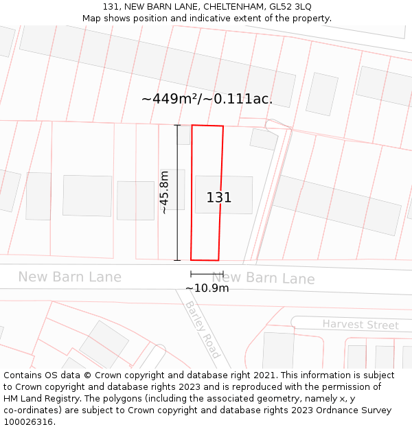 131, NEW BARN LANE, CHELTENHAM, GL52 3LQ: Plot and title map