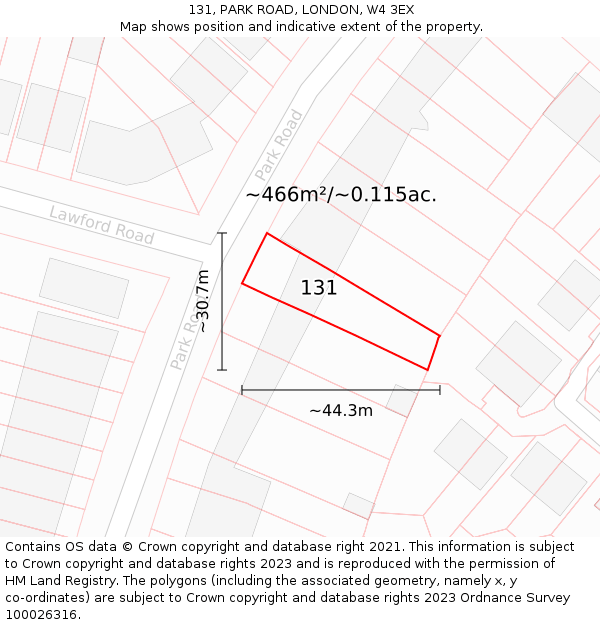 131, PARK ROAD, LONDON, W4 3EX: Plot and title map