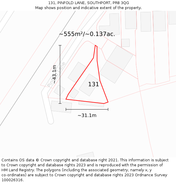 131, PINFOLD LANE, SOUTHPORT, PR8 3QG: Plot and title map