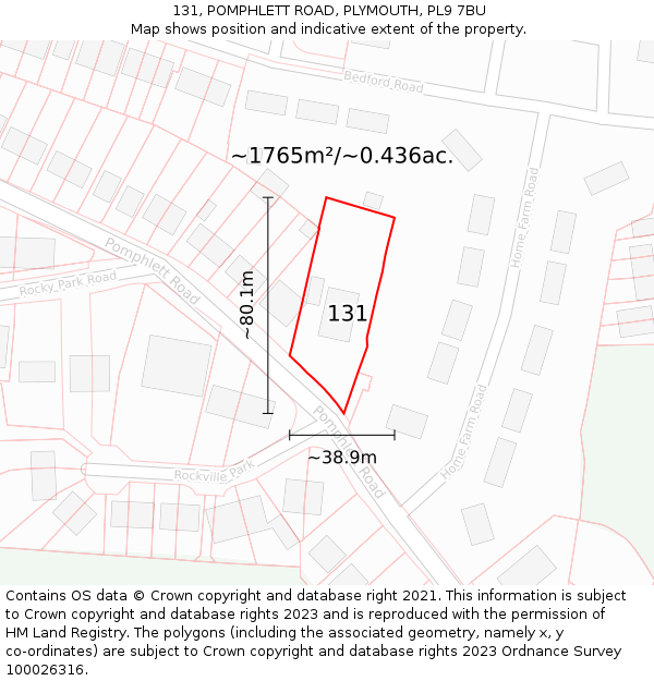 131, POMPHLETT ROAD, PLYMOUTH, PL9 7BU: Plot and title map