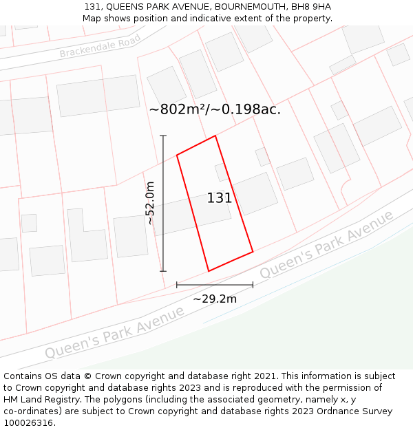 131, QUEENS PARK AVENUE, BOURNEMOUTH, BH8 9HA: Plot and title map