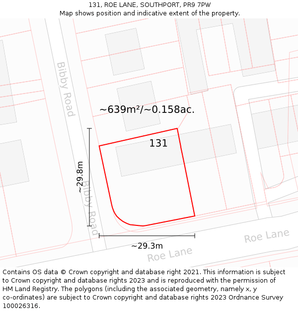 131, ROE LANE, SOUTHPORT, PR9 7PW: Plot and title map