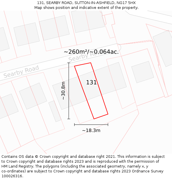 131, SEARBY ROAD, SUTTON-IN-ASHFIELD, NG17 5HX: Plot and title map