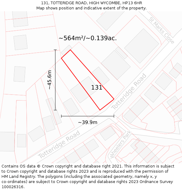 131, TOTTERIDGE ROAD, HIGH WYCOMBE, HP13 6HR: Plot and title map