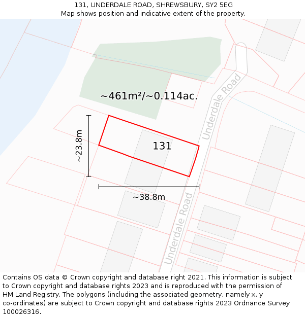 131, UNDERDALE ROAD, SHREWSBURY, SY2 5EG: Plot and title map