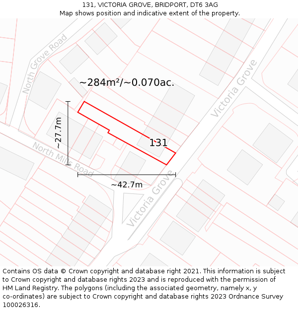 131, VICTORIA GROVE, BRIDPORT, DT6 3AG: Plot and title map