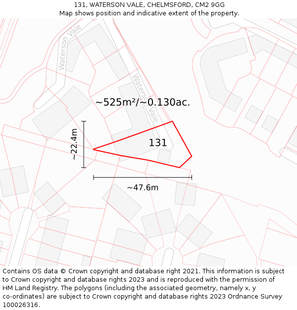 131, WATERSON VALE, CHELMSFORD, CM2 9GG: Plot and title map