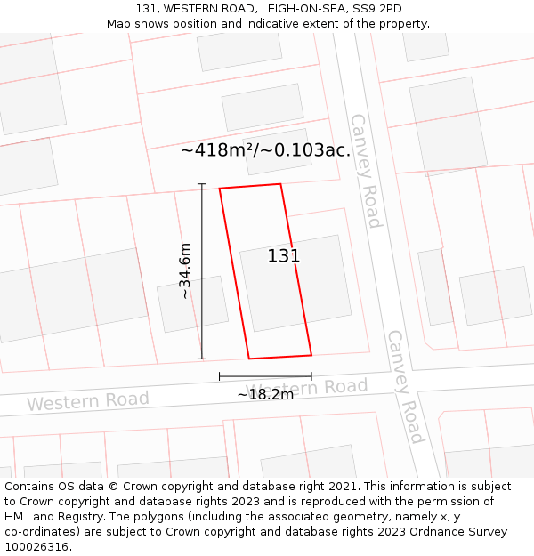 131, WESTERN ROAD, LEIGH-ON-SEA, SS9 2PD: Plot and title map