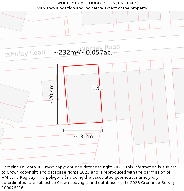 131, WHITLEY ROAD, HODDESDON, EN11 0PS: Plot and title map