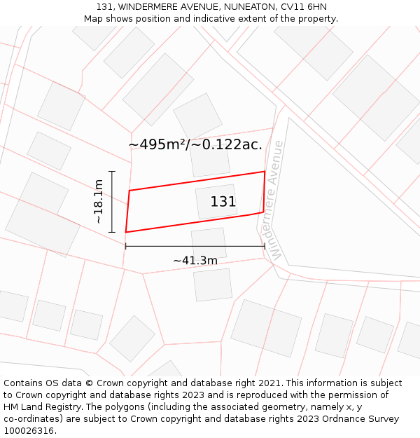 131, WINDERMERE AVENUE, NUNEATON, CV11 6HN: Plot and title map