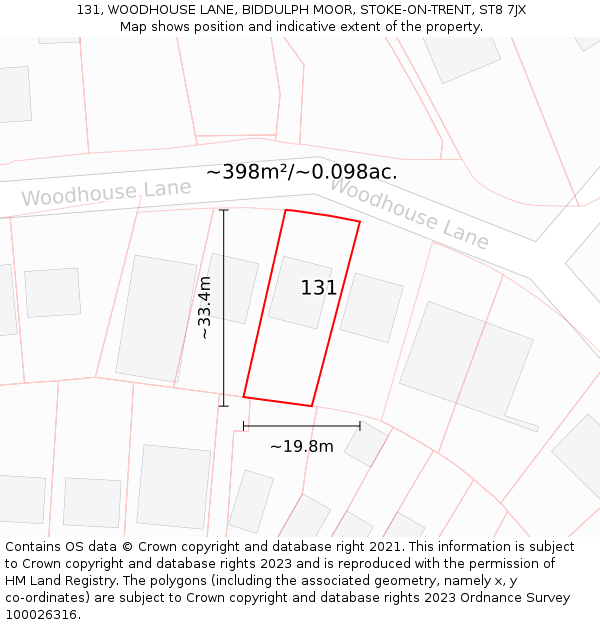 131, WOODHOUSE LANE, BIDDULPH MOOR, STOKE-ON-TRENT, ST8 7JX: Plot and title map