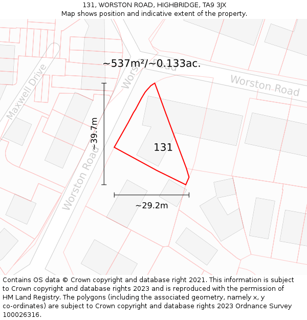 131, WORSTON ROAD, HIGHBRIDGE, TA9 3JX: Plot and title map