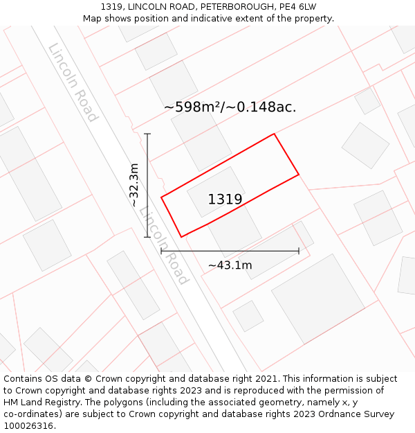 1319, LINCOLN ROAD, PETERBOROUGH, PE4 6LW: Plot and title map