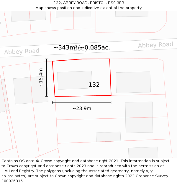 132, ABBEY ROAD, BRISTOL, BS9 3RB: Plot and title map