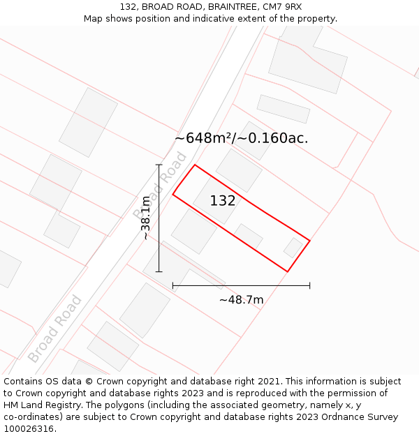 132, BROAD ROAD, BRAINTREE, CM7 9RX: Plot and title map