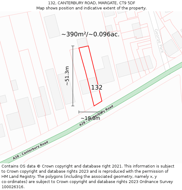 132, CANTERBURY ROAD, MARGATE, CT9 5DF: Plot and title map