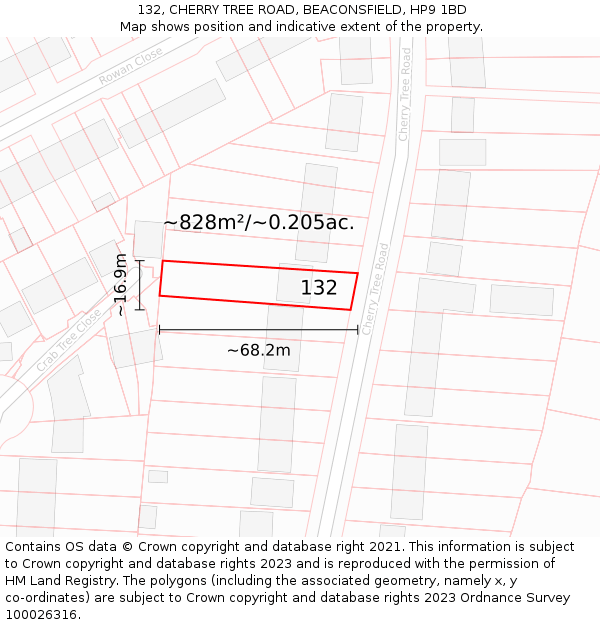 132, CHERRY TREE ROAD, BEACONSFIELD, HP9 1BD: Plot and title map