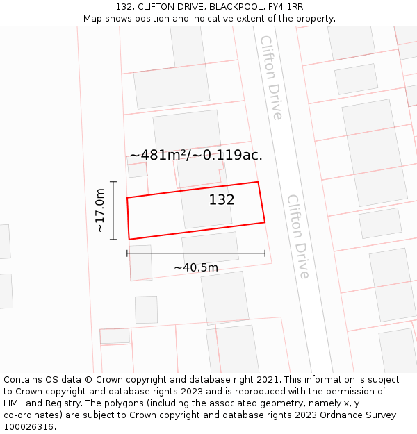 132, CLIFTON DRIVE, BLACKPOOL, FY4 1RR: Plot and title map