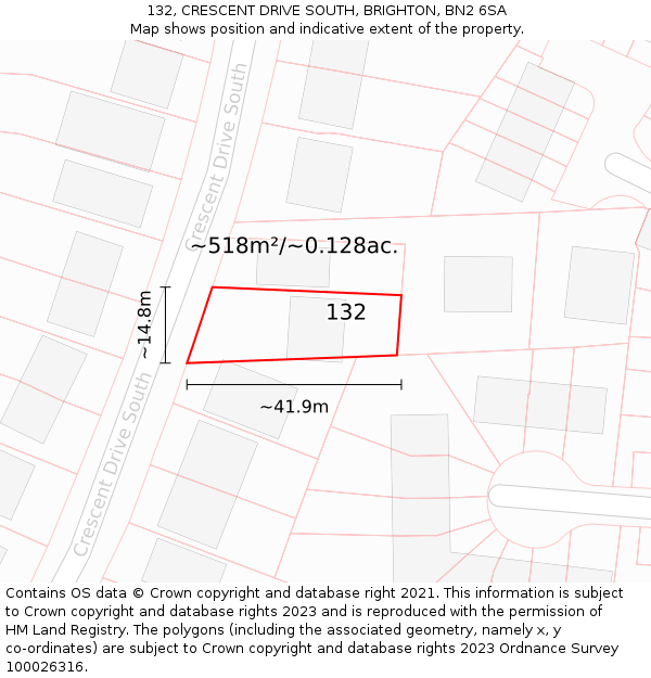 132, CRESCENT DRIVE SOUTH, BRIGHTON, BN2 6SA: Plot and title map