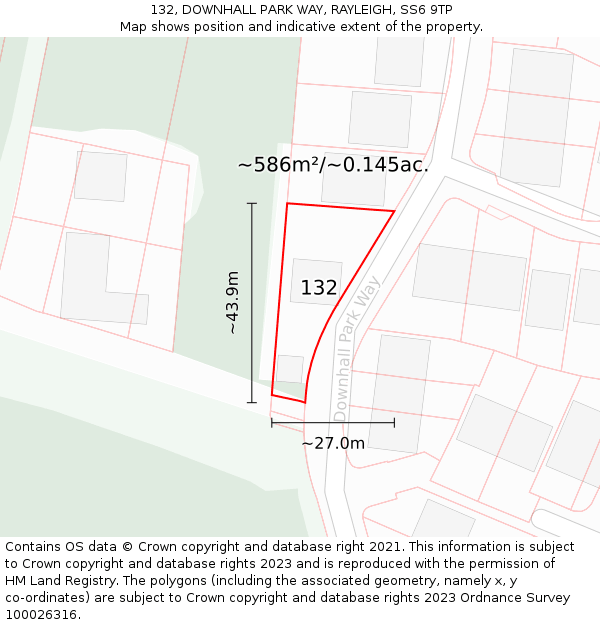 132, DOWNHALL PARK WAY, RAYLEIGH, SS6 9TP: Plot and title map