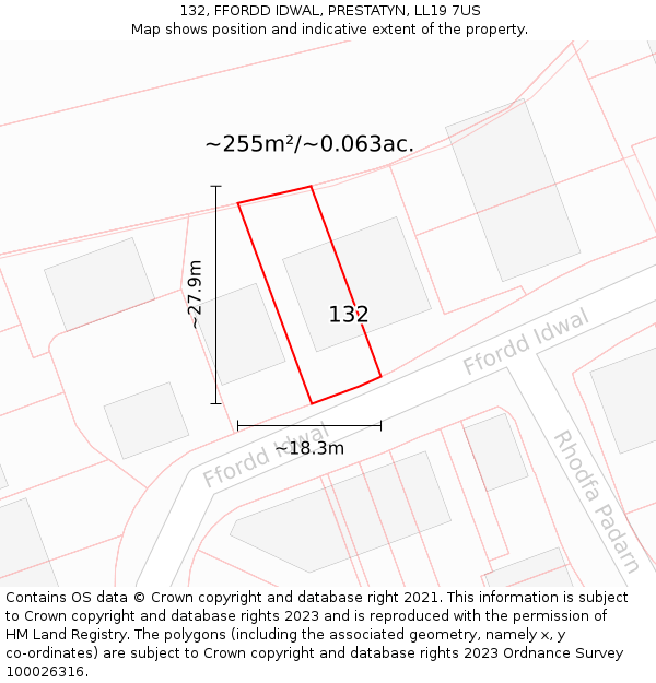 132, FFORDD IDWAL, PRESTATYN, LL19 7US: Plot and title map