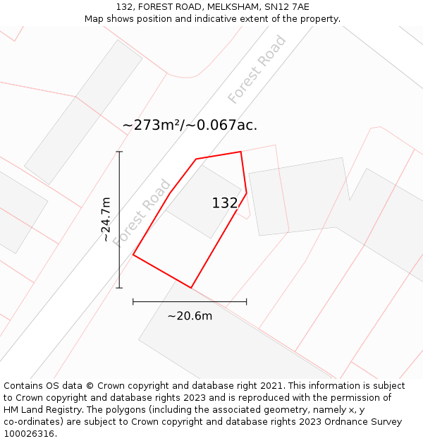 132, FOREST ROAD, MELKSHAM, SN12 7AE: Plot and title map