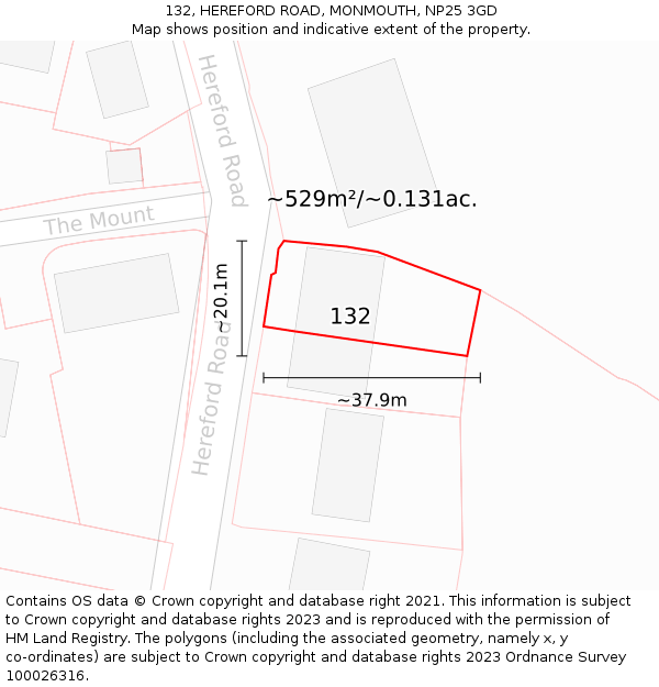 132, HEREFORD ROAD, MONMOUTH, NP25 3GD: Plot and title map