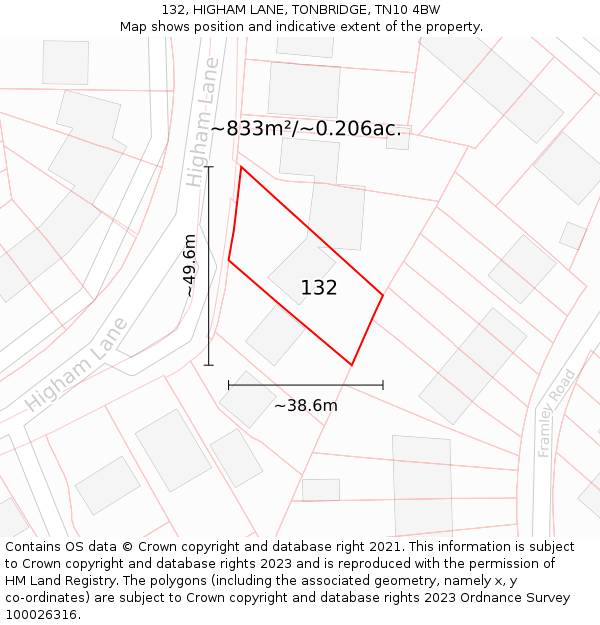 132, HIGHAM LANE, TONBRIDGE, TN10 4BW: Plot and title map