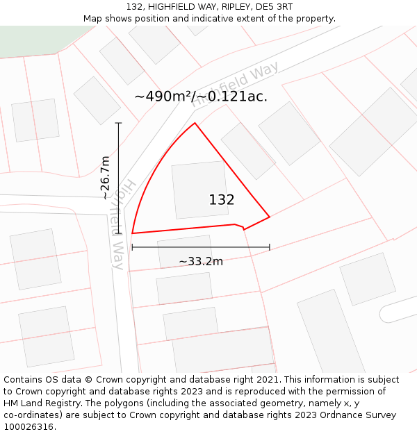 132, HIGHFIELD WAY, RIPLEY, DE5 3RT: Plot and title map