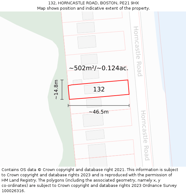 132, HORNCASTLE ROAD, BOSTON, PE21 9HX: Plot and title map
