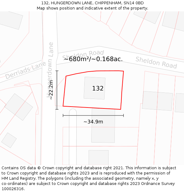 132, HUNGERDOWN LANE, CHIPPENHAM, SN14 0BD: Plot and title map