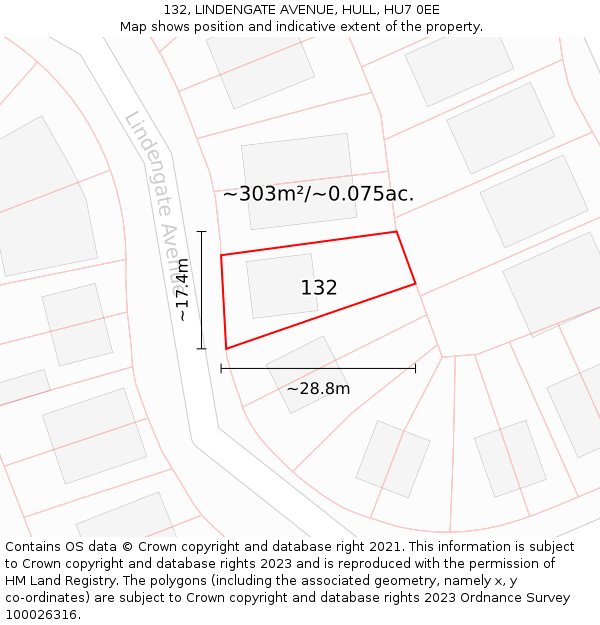 132, LINDENGATE AVENUE, HULL, HU7 0EE: Plot and title map