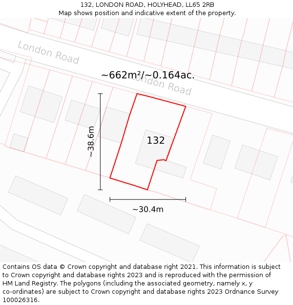 132, LONDON ROAD, HOLYHEAD, LL65 2RB: Plot and title map