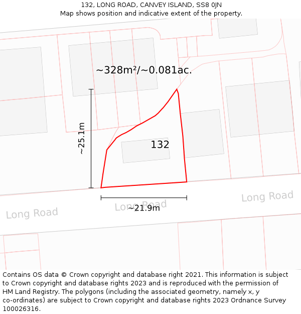 132, LONG ROAD, CANVEY ISLAND, SS8 0JN: Plot and title map