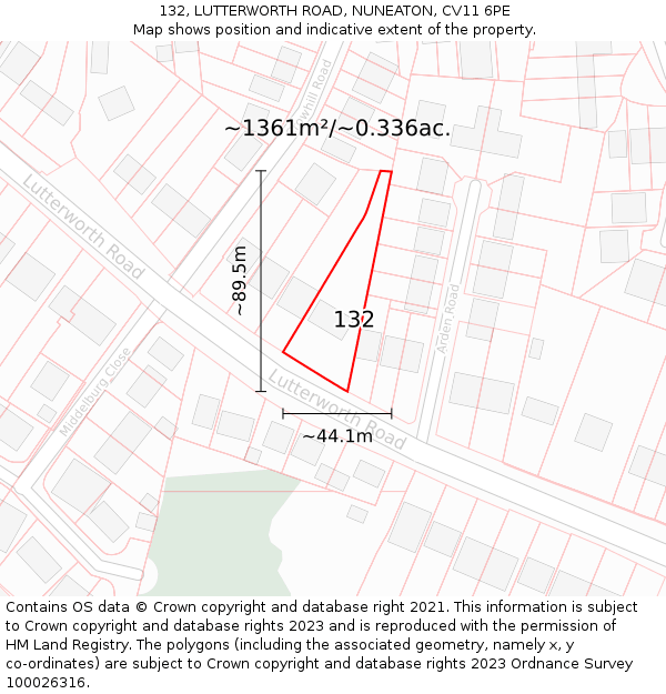 132, LUTTERWORTH ROAD, NUNEATON, CV11 6PE: Plot and title map