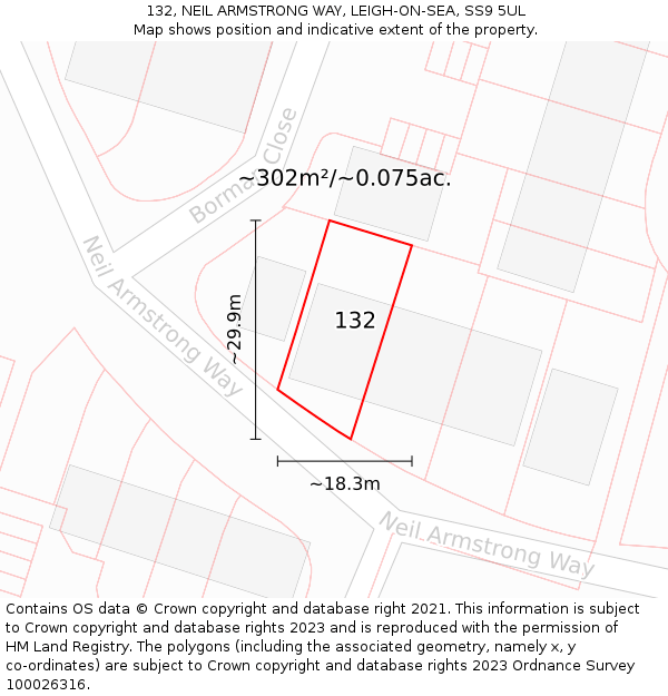 132, NEIL ARMSTRONG WAY, LEIGH-ON-SEA, SS9 5UL: Plot and title map