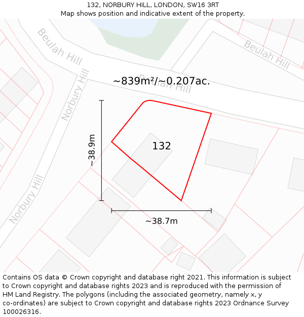 132, NORBURY HILL, LONDON, SW16 3RT: Plot and title map