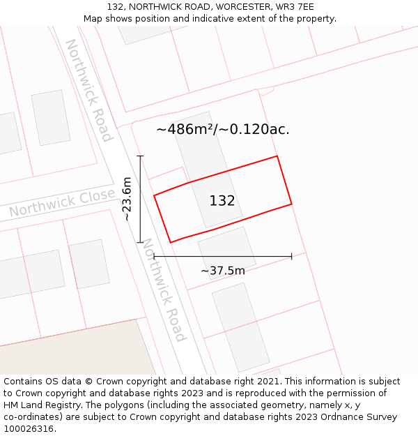 132, NORTHWICK ROAD, WORCESTER, WR3 7EE: Plot and title map