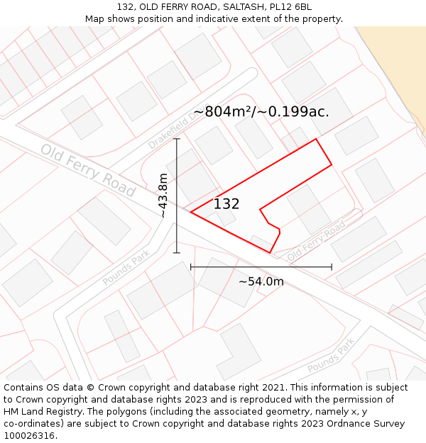 132, OLD FERRY ROAD, SALTASH, PL12 6BL: Plot and title map