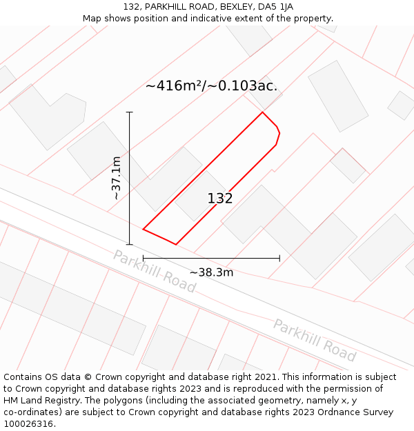 132, PARKHILL ROAD, BEXLEY, DA5 1JA: Plot and title map