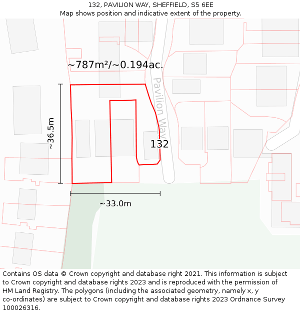 132, PAVILION WAY, SHEFFIELD, S5 6EE: Plot and title map