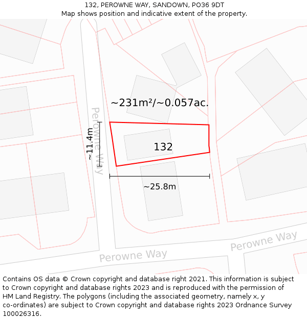 132, PEROWNE WAY, SANDOWN, PO36 9DT: Plot and title map